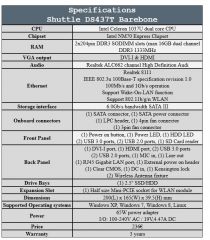 Shuttle DS437T Specs