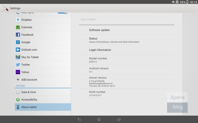 Xperia Tablet Z: Αναβάθμιση σε Android 4.3 και για την WiFi έκδοση