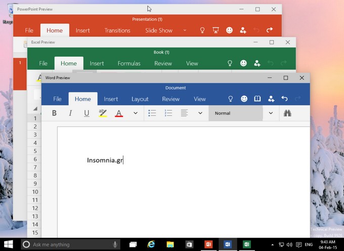 Word, Excel και Powerpoint, σε δοκιμαστικές εκδόσεις για τα Windows 10 Technical Preview