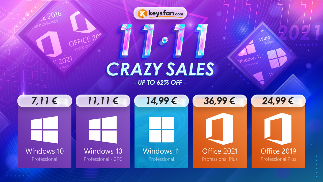 11.11 Crazy sales στο Keysfan: τα πιο φθηνά Windows 10 keys από 7,11€!