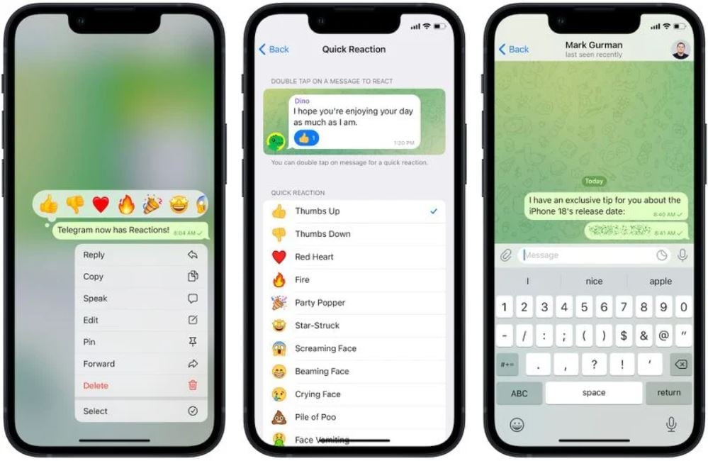 Ενημέρωση στο Telegram προσθέτει αντιδράσεις στα μηνύματα κι άλλες λειτουργίες