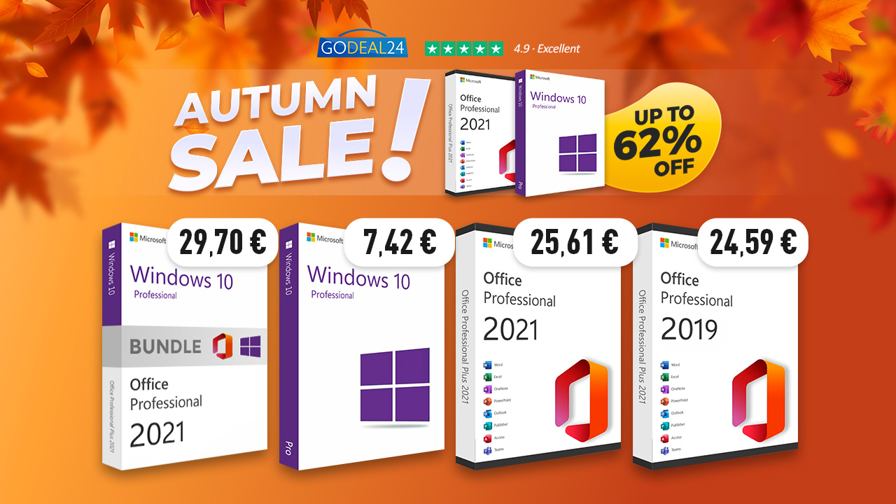 Godeal24 Φθινοπωρινές Προσφορές: Lifetime Microsoft Office 2021 Licence από 13.52€, Windows 10 από 6.14€!
