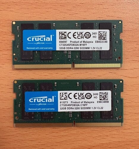 Περισσότερες πληροφορίες για "64 GB  2x Crucial 32GB DDR4 RAM 3200 Laptop"