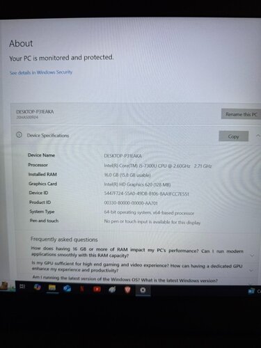 Περισσότερες πληροφορίες για "Lenovo ThinkPad 16gb RAM - Intel(R) Core (TM) i5-7300U CPU@2.60GHz"