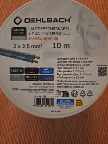 Περισσότερες πληροφορίες για "Oehlbach silverline sp-25.Καλωδειο Ηχειων 10 m."
