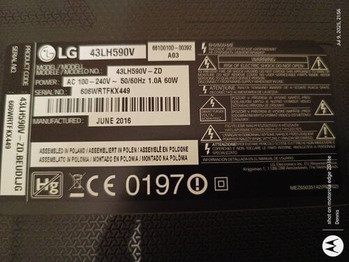 Περισσότερες πληροφορίες για "LG TV 43LH590V parts (ανταλλακτικά)"