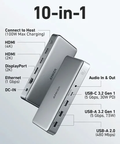 Περισσότερες πληροφορίες για "Anker 563 USB-C Docking Station (10-in-1)"