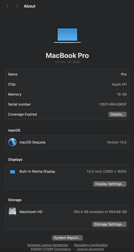 MacBook Pro M1 - 16GB RAM, 1TB SSD (13.3" 2020)