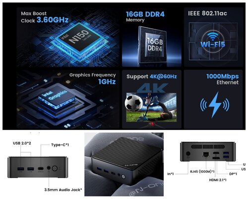 Περισσότερες πληροφορίες για "Mini PC N-One NPC SE | Intel N150 | 16 GB RAM | 1TB GB Kingston NVME"