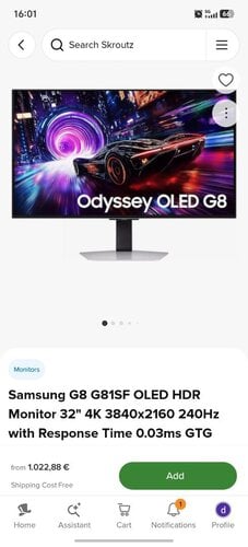 Περισσότερες πληροφορίες για "Samsung Odyssey OLED G8 G80SD (32"/4K Ultra HD)"