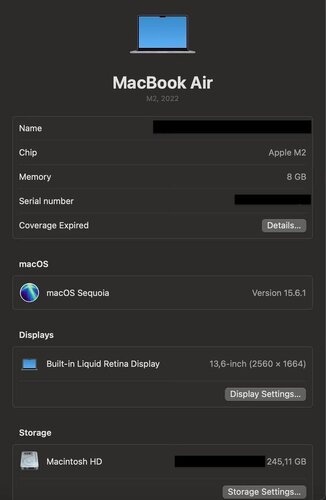 Περισσότερες πληροφορίες για "13" MacBook Air M2, 8GB RAM, 256GB HDD"