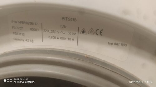 Περισσότερες πληροφορίες για "Πλυντηριο ρουχων Pitsos VARIO 4600"